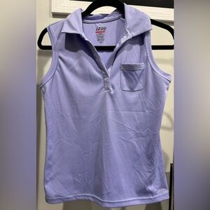 Izod Perform Lilac Sleeveless V-Neck Polo Top with Glitter Accents Size Small